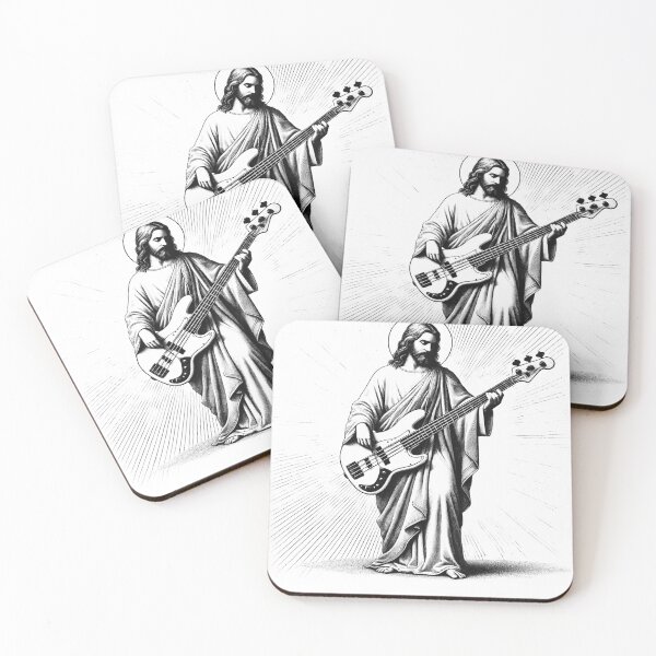 Item preview, Jesus Playing Bass Guitar Guitarist Christian Vintage Rocker Rock designed and sold by Kimberley King Art  King Art.