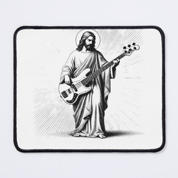 Item preview, Jesus Playing Bass Guitar Guitarist Christian Vintage Rocker Rock designed and sold by Kimberley King Art  King Art.