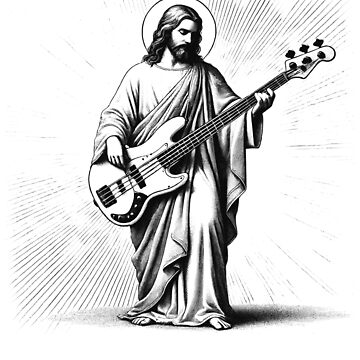 Artwork thumbnail, Jesus Playing Bass Guitar Guitarist Christian Vintage Rocker Rock by Kimberley King Art  King Art