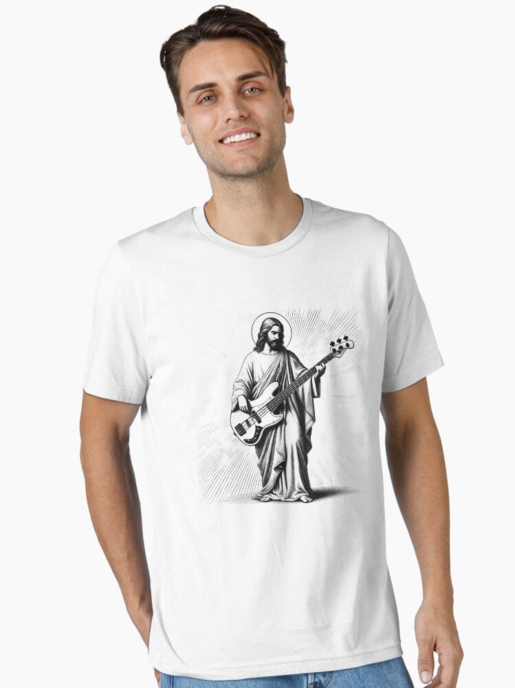 Thumbnail 1 of 7, Essential T-Shirt, Jesus Playing Bass Guitar Guitarist Christian Vintage Rocker Rock designed and sold by Krishania.