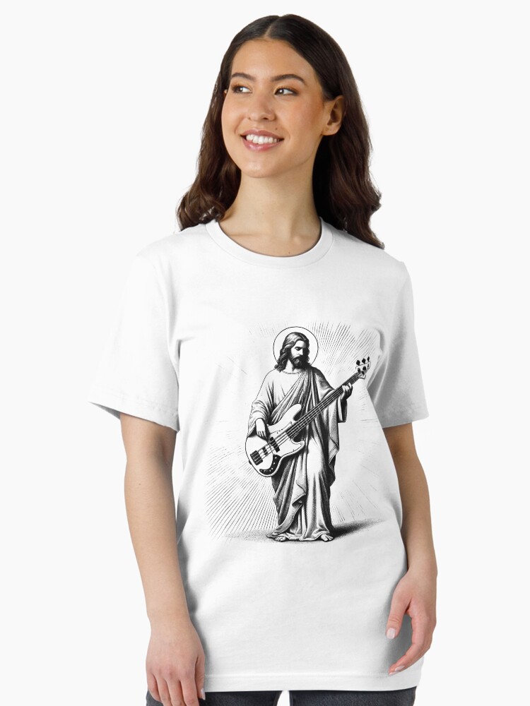 Thumbnail 2 of 7, Essential T-Shirt, Jesus Playing Bass Guitar Guitarist Christian Vintage Rocker Rock designed and sold by Krishania.