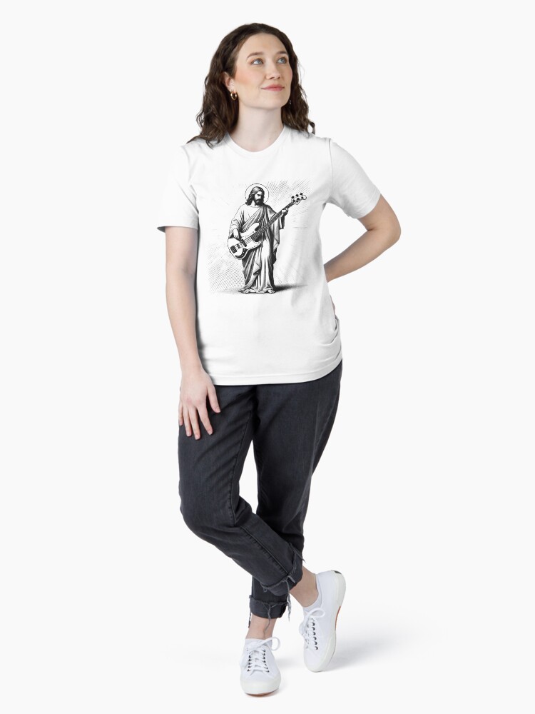 Thumbnail 4 of 7, Essential T-Shirt, Jesus Playing Bass Guitar Guitarist Christian Vintage Rocker Rock designed and sold by Krishania.