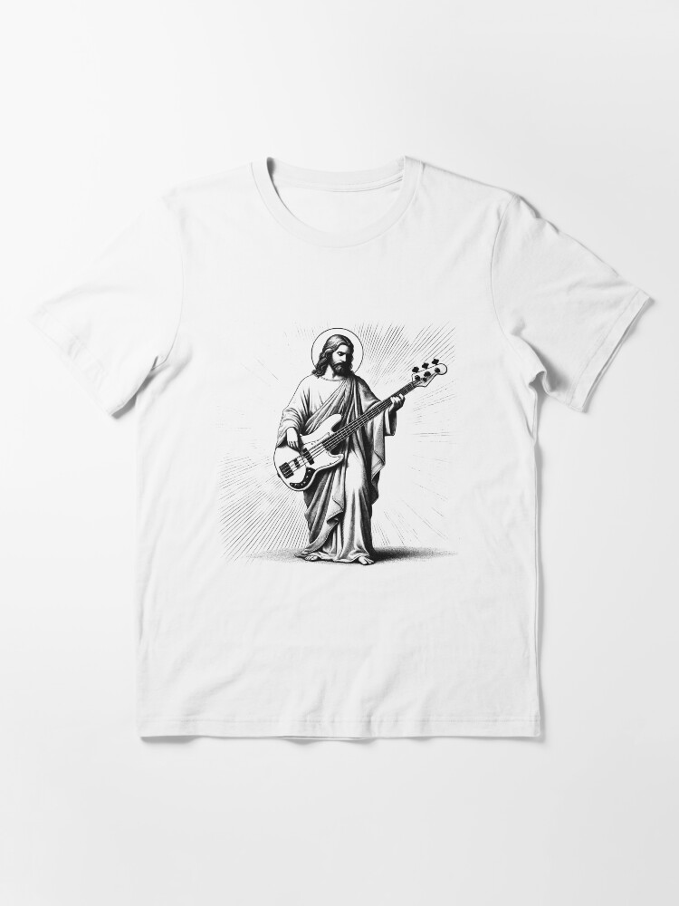 Thumbnail 3 of 7, Essential T-Shirt, Jesus Playing Bass Guitar Guitarist Christian Vintage Rocker Rock designed and sold by Krishania.