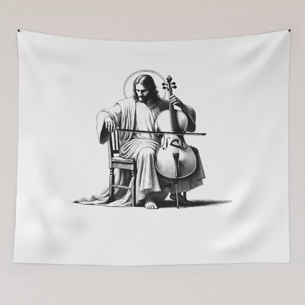 Item preview, Jesus Playing Cello Christian Vintage Cellist Cello Player designed and sold by Kimberley King Art  King Art.