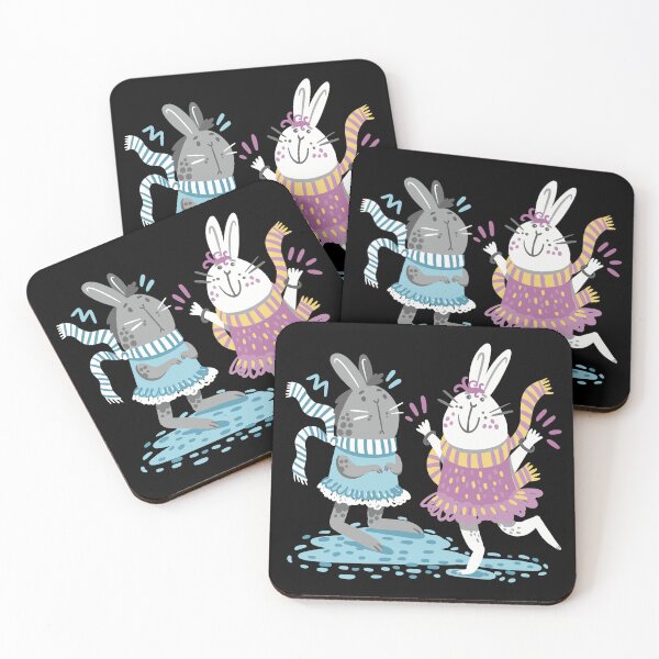 Item preview, Two cute rabbits dancing. One is sad, One is happy. Both in winter scarfs designed and sold by jasmineberry.
