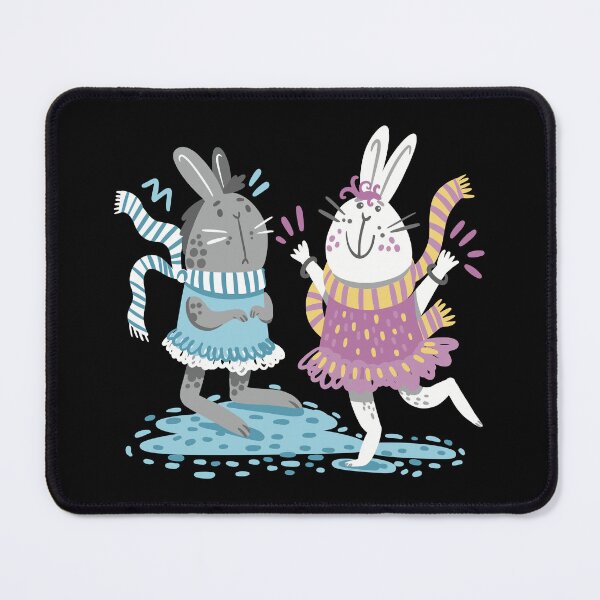Item preview, Two cute rabbits dancing. One is sad, One is happy. Both in winter scarfs designed and sold by jasmineberry.