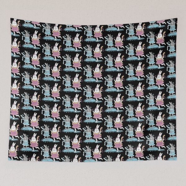 Item preview, Two cute rabbits dancing. One is sad, One is happy. Both in winter scarfs designed and sold by jasmineberry.