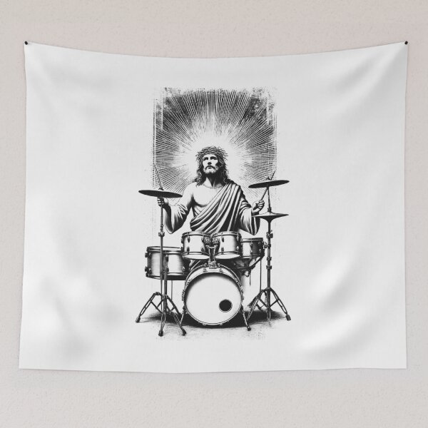 Item preview, Jesus Playing Drums Christian Vintage Drumkit Player Drummer designed and sold by Kimberley King Art  King Art.
