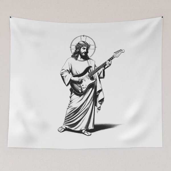 Item preview, Jesus Playing Electric Guitar Guitarist Christian Vintage Rocker Rock designed and sold by Kimberley King Art  King Art.