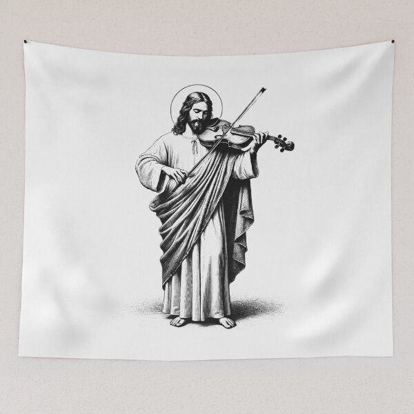 Item preview, Jesus Playing Fiddle Christian Vintage Fiddle Player designed and sold by Kimberley King Art  King Art.