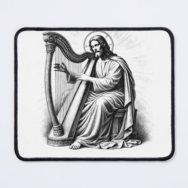 Item preview, Jesus Playing Harp Christian Vintage Harpist Harp Player designed and sold by Kimberley King Art King Art.