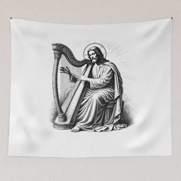 Item preview, Jesus Playing Harp Christian Vintage Harpist Harp Player designed and sold by Kimberley King Art  King Art.