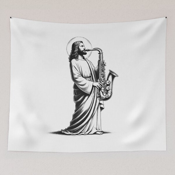 Item preview, Jesus Playing Saxophone Christian Vintage Saxophonist designed and sold by Kimberley King Art  King Art.