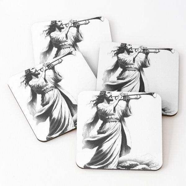 Item preview, Jesus Playing Trumpet Christian Vintage Trumpetist Trumpet Player designed and sold by Kimberley King Art  King Art.