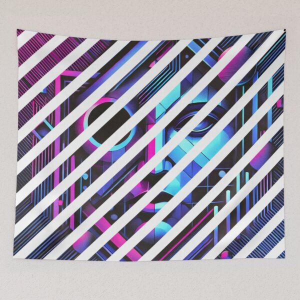 Item preview, Cybernetic Vision - Futuristic AI Face in Neon Stripes designed and sold by Bellassi.