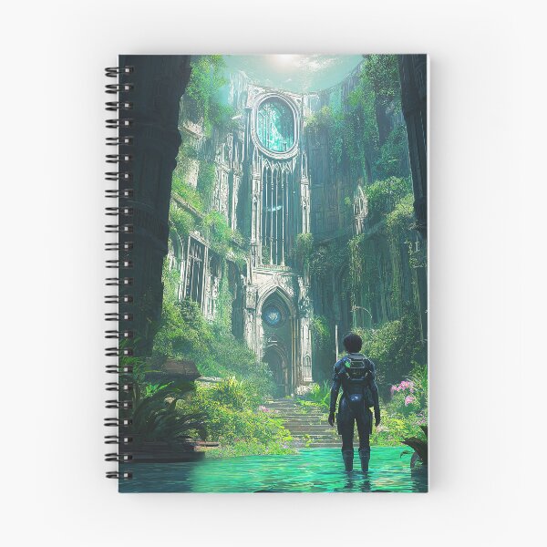 Item preview, Futuristic voyager infront of sci fi temple in river designed and sold by TheArtistOf2022.