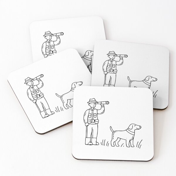 Item preview, A hunter observing with binocular beside dog in a grassy field designed and sold by rasagamastore.