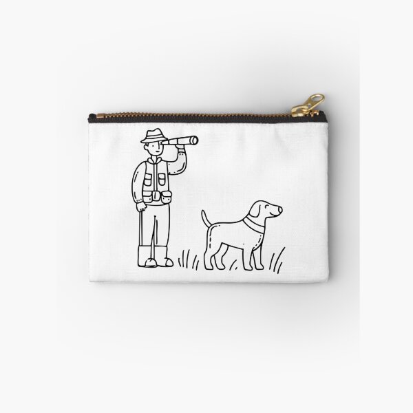 Item preview, A hunter observing with binocular beside dog in a grassy field designed and sold by rasagamastore.