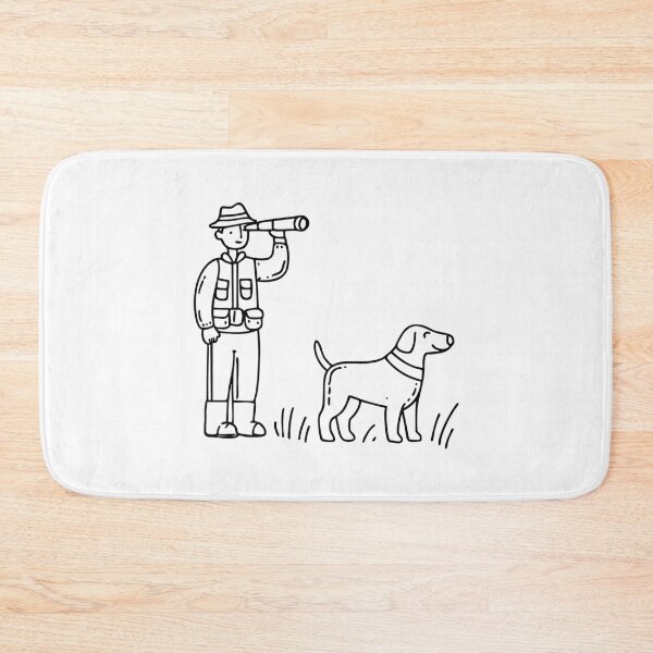 Item preview, A hunter observing with binocular beside dog in a grassy field designed and sold by rasagamastore.