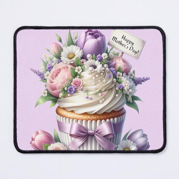 Item preview, Cupcake tied with a ribbon and with flowers, mother`s day design designed and sold by LoneAngel.