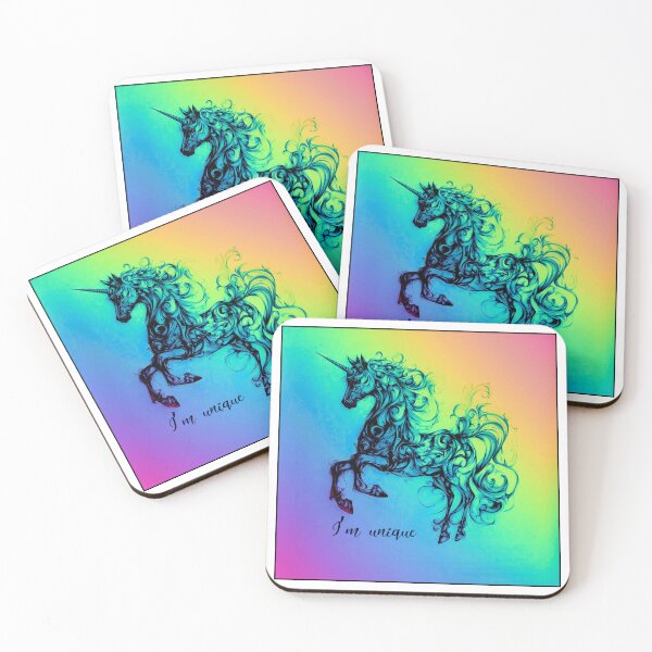 Item preview, I'm unique, unicorn on the vivid rainbow colored background designed and sold by silent-violin.