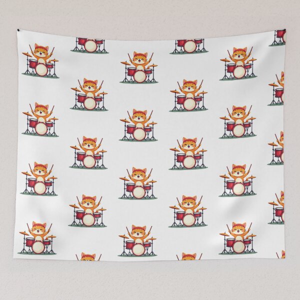 Item preview, Modern Trendy Cat Drummer ,Funny Orange Cat Playing Drums designed and sold by SOUFIANE1991.