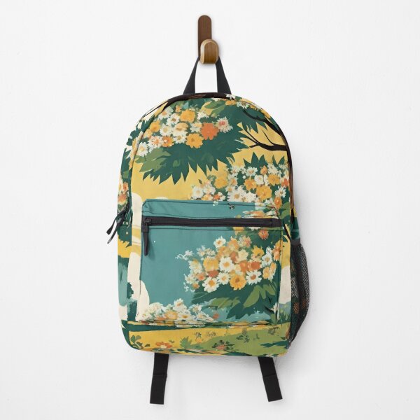 Item preview, Tall Flowering Tree With Yellow Orange And White Blooms In Teal And Yellows designed and sold by CarrollGene.