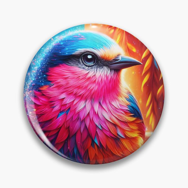 Item preview, Fantasy little bird in bath bowl with divided trees background blue and red orange sparkling animal digitalaart	 designed and sold by EmeraldeaArt.