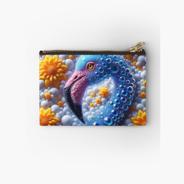 Item preview, Blue teal bubble flamingo on white bubbles and yellow flowers designed and sold by EmeraldeaArt.