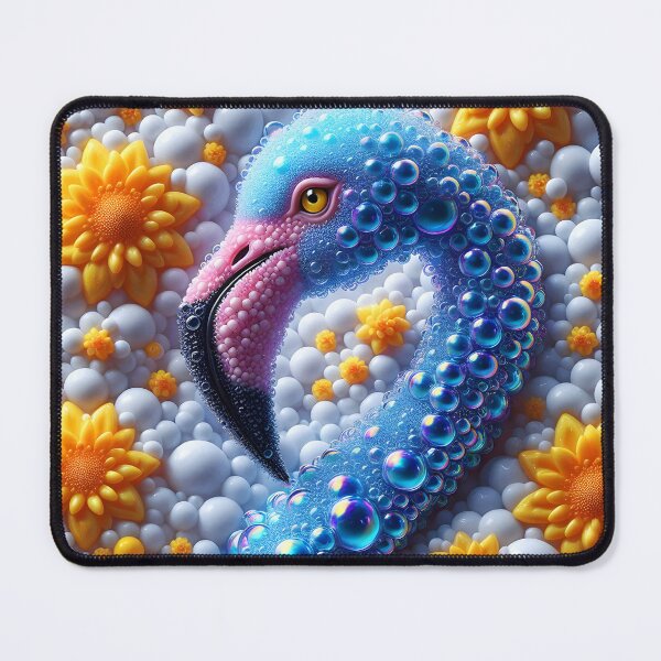 Item preview, Blue teal bubble flamingo on white bubbles and yellow flowers designed and sold by EmeraldeaArt.