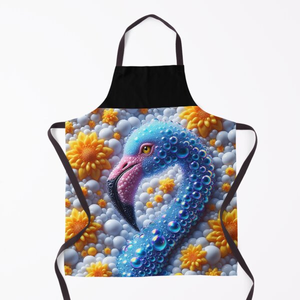 Item preview, Blue teal bubble flamingo on white bubbles and yellow flowers designed and sold by EmeraldeaArt.