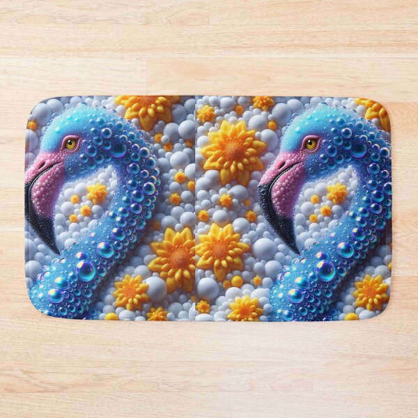 Item preview, Blue teal bubble flamingo on white bubbles and yellow flowers designed and sold by EmeraldeaArt.