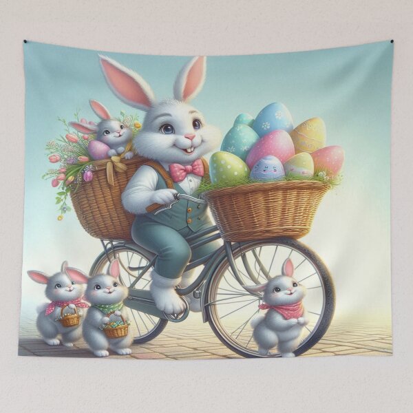 Item preview, Easter Bunny on a Bicycle: Happy Ride with Little Bunnies and Colorful Eggs designed and sold by FotoworldEdel.