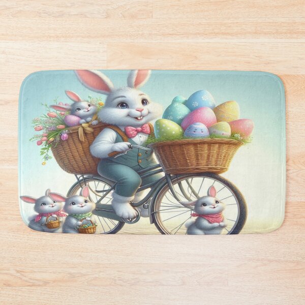 Item preview, Easter Bunny on a Bicycle: Happy Ride with Little Bunnies and Colorful Eggs designed and sold by FotoworldEdel.