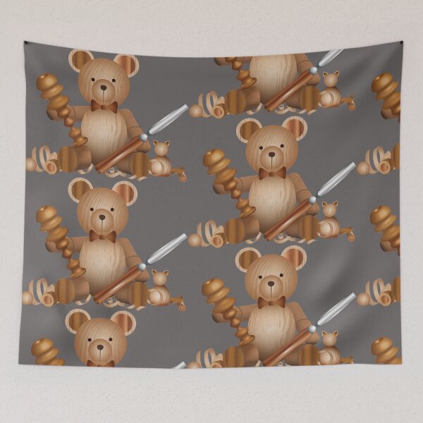 Item preview, Wood-look bear doing woodwork with turning chisel designed and sold by Kisho.
