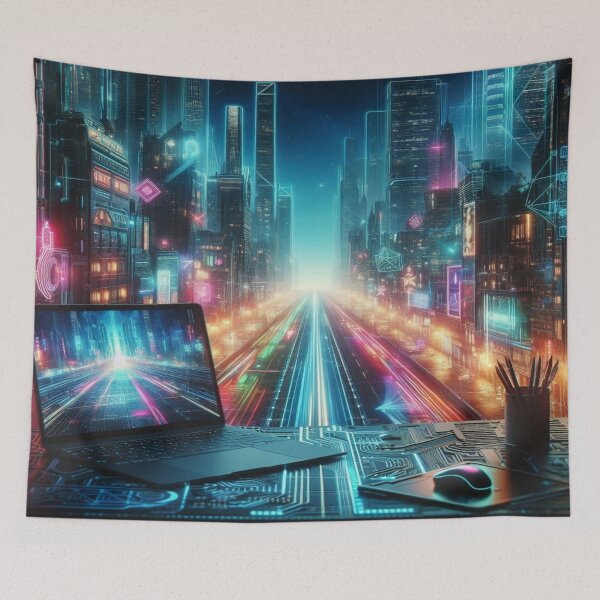 Item preview, Neon-soaked Metropolis: The future in cyberpunk style designed and sold by FotoworldEdel.