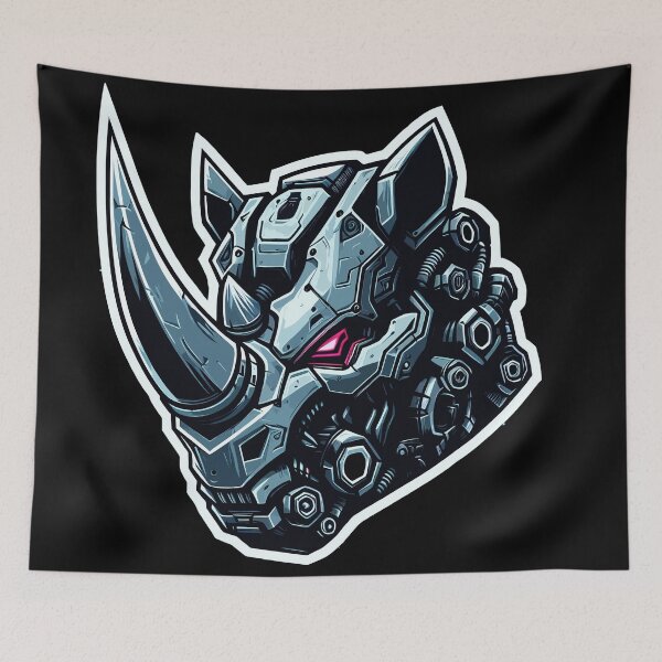 Item preview, Futuristic cybernetic rhino with glowing red eyes and mechanical details designed and sold by DopeVibeStuff.