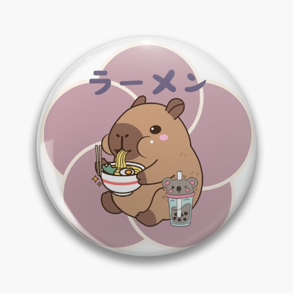Item preview, capybara eating ramen drinking boba tea purple flower designed and sold by BatJamDesigns.