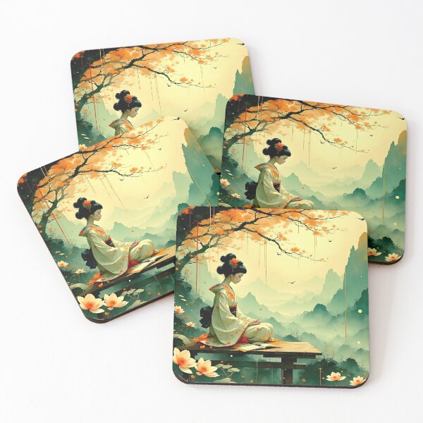 Item preview, Beautiful Japanese geisha reading in the garden  designed and sold by Coolparrotgirl.