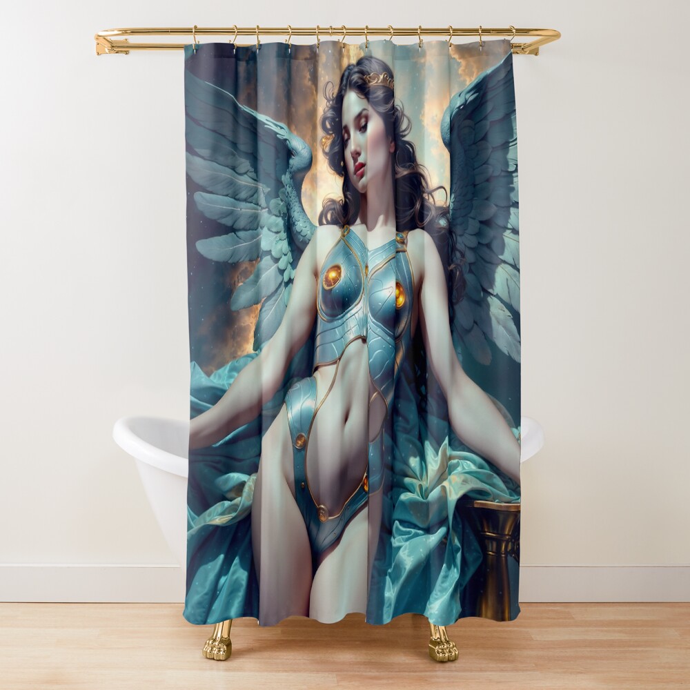The Angelic Warrior Seraphina Aurelia In Radiant Armor Against Heavenly Skies AI Concept Art by Xzendor7 | A Celestial Beauty 3 The Angelic Warrior Seraphina Aurelia In Radiant Armor Against Heavenly Skies Captivating AI Concept Art by Xzendor7 Decorative Art Print Shower Curtain