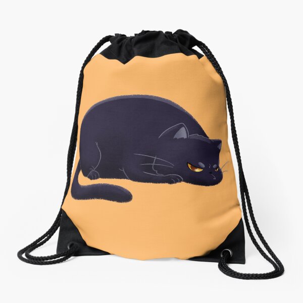 Chubby Grumpy Kitty (Black) Drawstring Bag