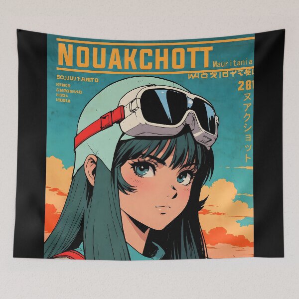 Item preview, Nouakchott Mauritania Retro Anime Girl 80s Vintage Travel designed and sold by Retro-Anime9.