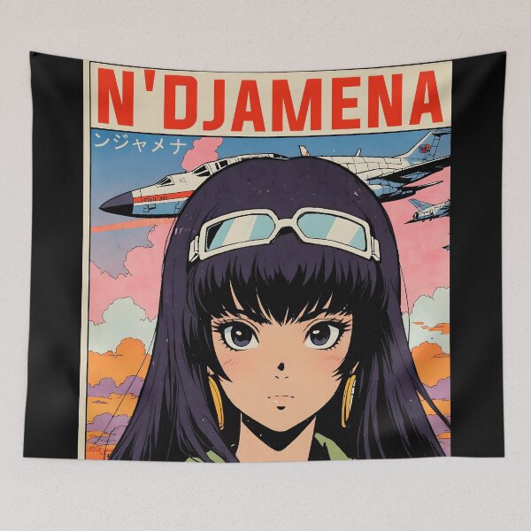Item preview, N'Djamena Chad Retro Anime Girl 80s Vintage Travel designed and sold by Retro-Anime9.