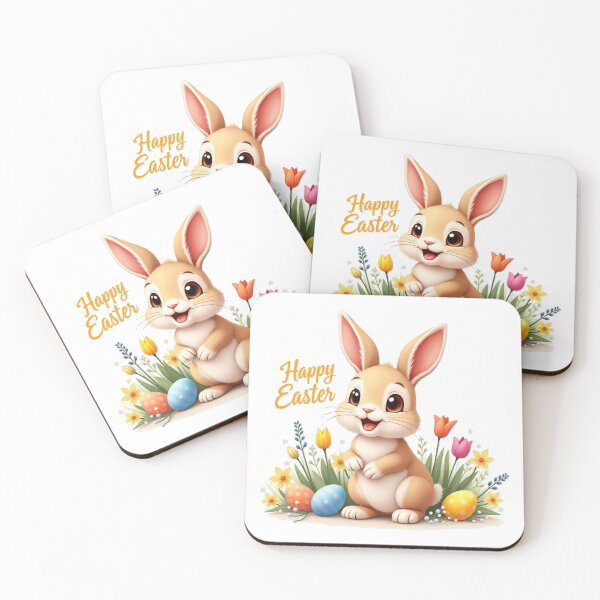 Item preview, Happy Easter, cute Easter bunny with Easter eggs and spring flowers designed and sold by nicnacc.