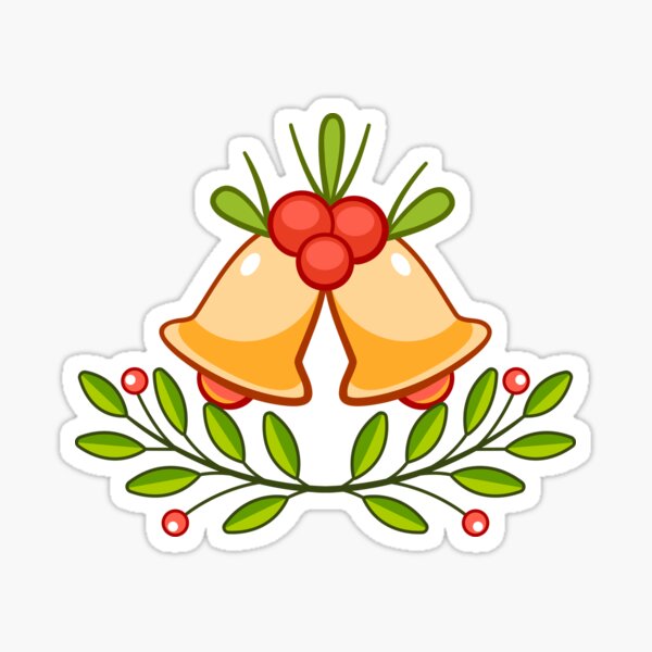 Item preview, Christmas bells and holly branches in cartoon style designed and sold by xiukab.