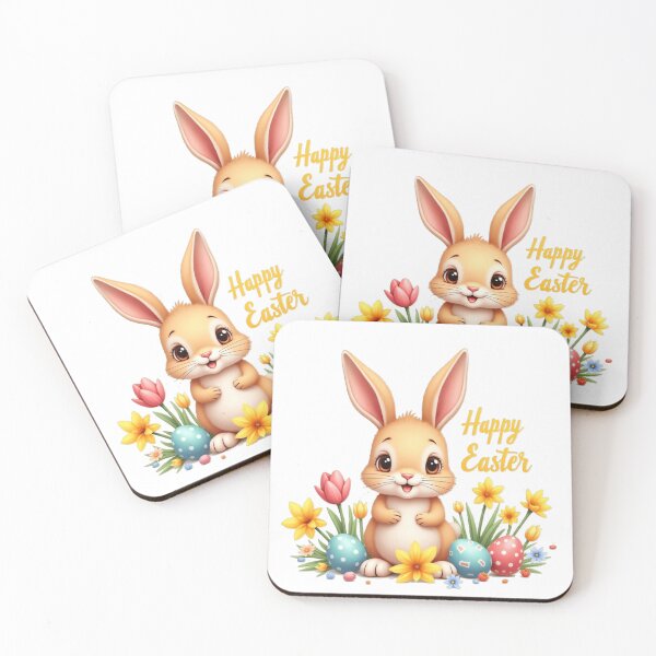 Item preview, Happy Easter, sweet and happy Easter bunny with Easter eggs and spring flowers. designed and sold by nicnacc.