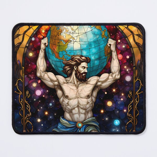 Item preview, Atlas Lifting the Globe in Stained Glass designed and sold by aol-merch.