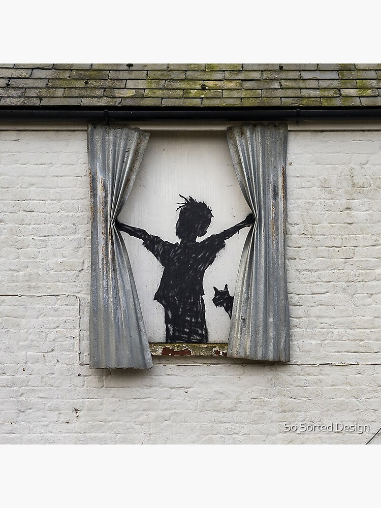 肉筆☆油絵☆F20号『Morning is Broken』Banksy/模写 Banksy – Morning Is Broken (Boy, Cat & Sheet Metal Curtains)