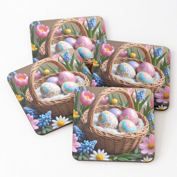 Item preview, Photorealistic Easter Basket, Hand-Painted Eggs, & Flower Scene designed and sold by ACuriousshoppe.