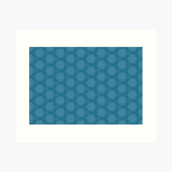Aperçu de l'œuvre Motif d'illusion d'optique hexagonal géométrique bleu sarcelle créée et vendue par angelandlilydesigns.